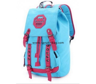 Blue canvas high school students shoulder bag backpack WB-074
